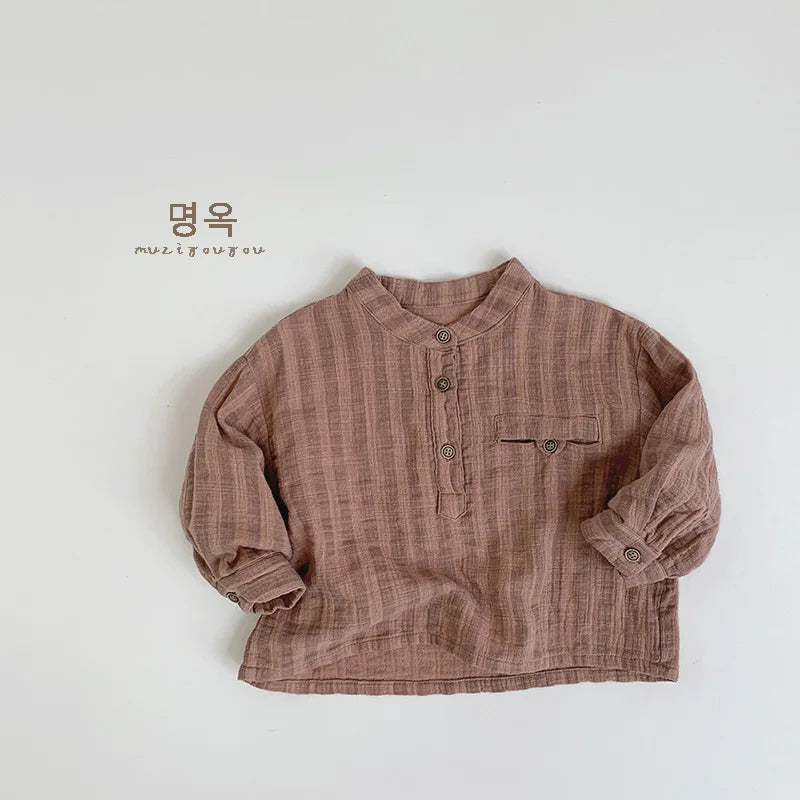 Spring Autumn Children Shirts 1-8Y Boys Cotton Vertical Stripe Casual Long Sleeve Tops Korean Toddler Wear For Kids Clothing New